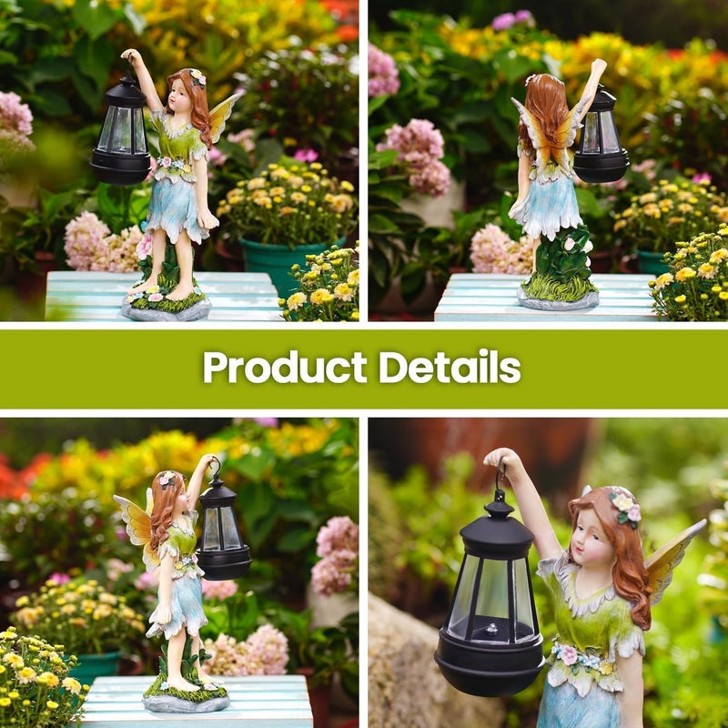 Pohabery Fairy Garden Statue Solar Garden Fairy with Lantern Light Outdoor Decoration Waterproof Solar Sculpture for Patio Yard Lawn Gift for Mom Grandma - Image 5